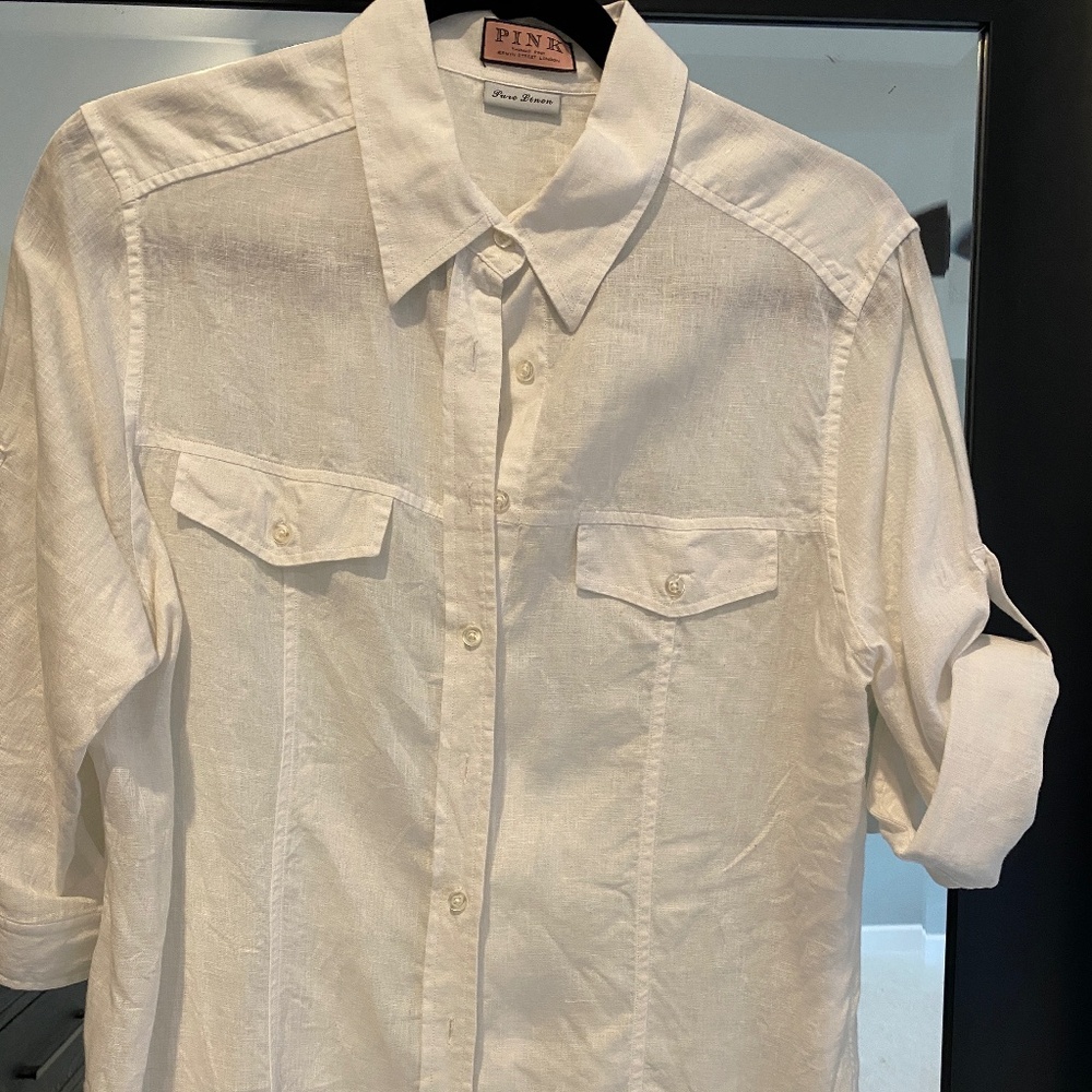 White Linen Short Sleeved Shirt